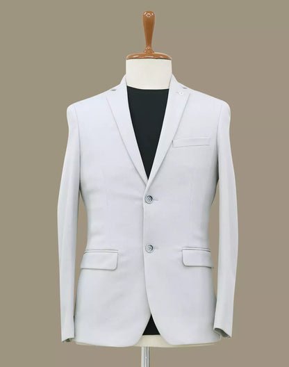 Grey Self Textured Polyester Viscose Blend Blazer