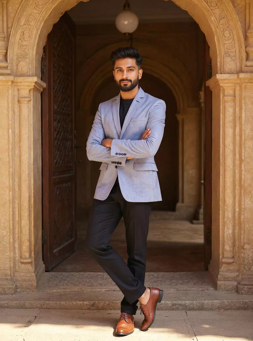 Light Blue Imported Lycra Stretchable Giza Cotton Blazer
