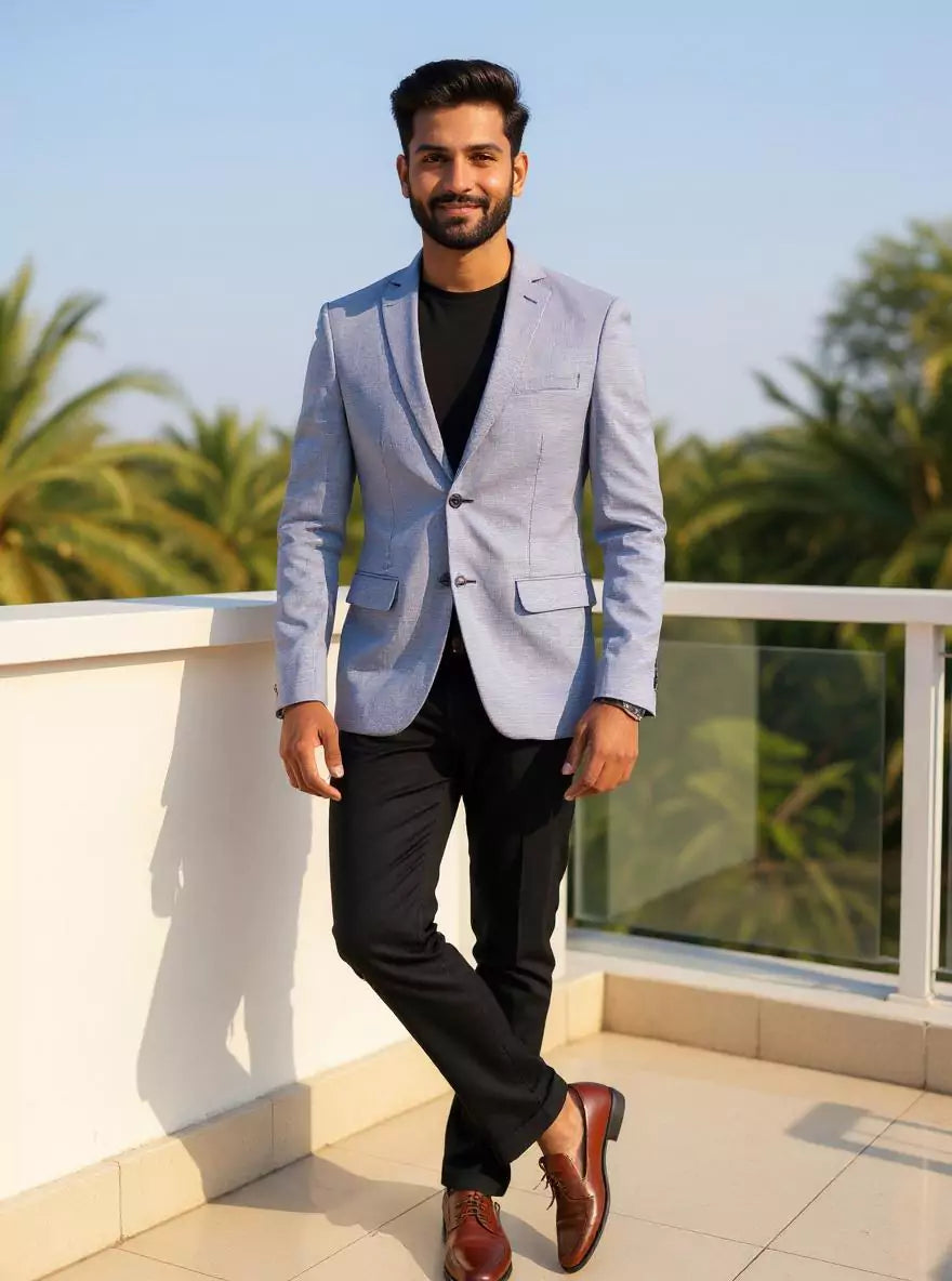Light Blue Imported Lycra Stretchable Giza Cotton Blazer