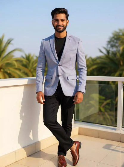 Light Blue Imported Lycra Stretchable Giza Cotton Blazer