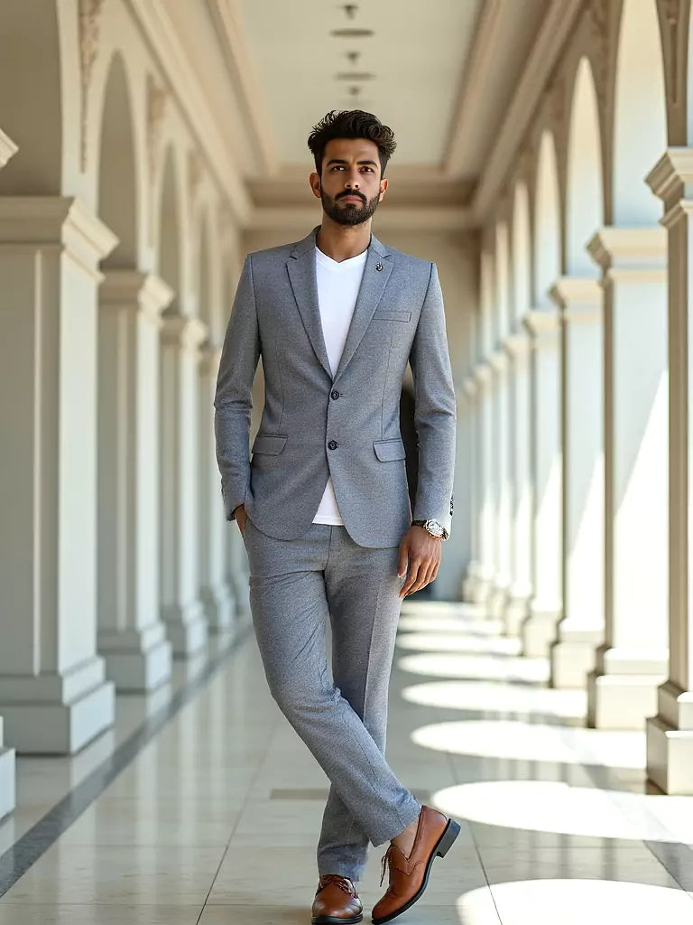 Cotton with Lycra Grey Solid Blazer