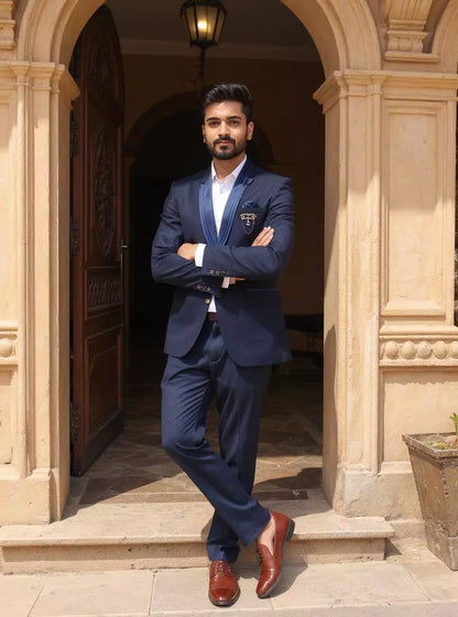 Navy Blue Imported Polyester Terylene Solid Blazer