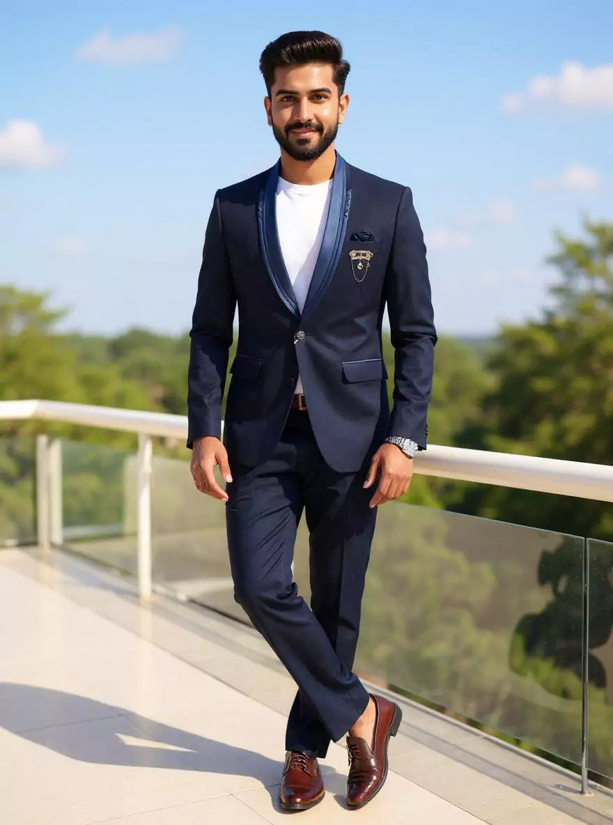 Navy Blue Imported Polyester Terylene Solid Blazer