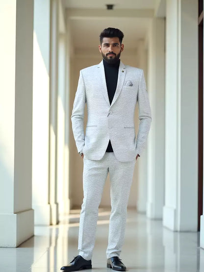 White Checks Patterned Suede and Giza Cotton Blazer