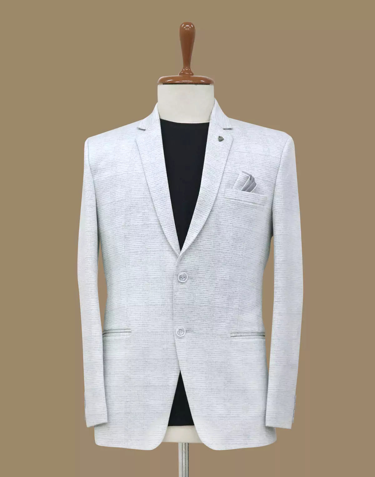 White Checks Patterned Suede and Giza Cotton Blazer