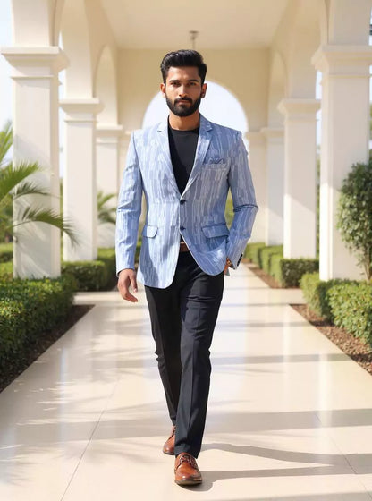 Classic Blue Color Imported Lycra Stretchable Giza Cotton Blazer