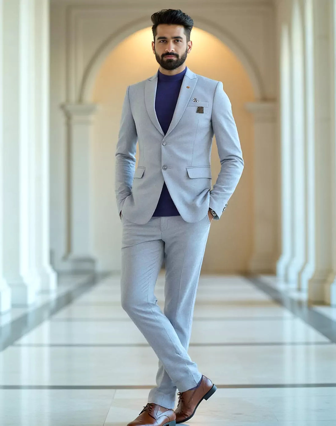 Grey Solid Georgette Polyester Lycra Blazer
