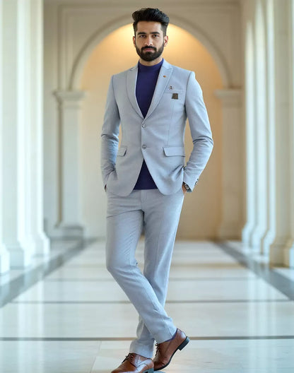 Grey Solid Georgette Polyester Lycra Blazer