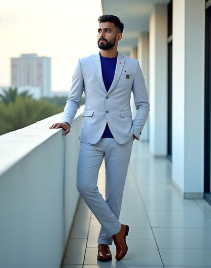 Grey Solid Georgette Polyester Lycra Blazer