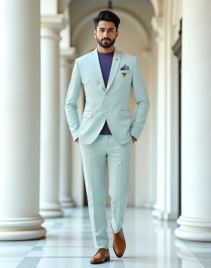 Sky Blue Solid Georgette Polyester Lycra Blazer