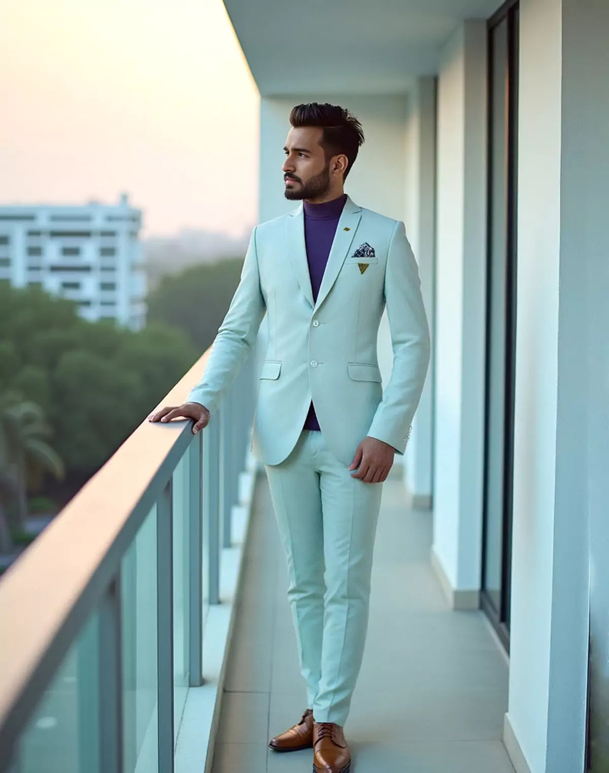 Sky Blue Solid Georgette Polyester Lycra Blazer