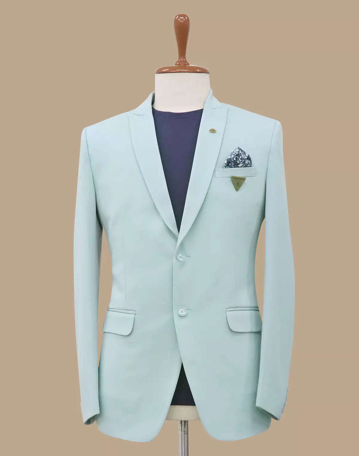 Sky Blue Solid Georgette Polyester Lycra Blazer