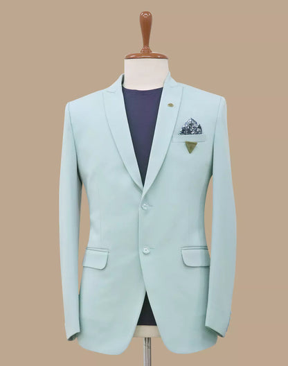 Sky Blue Solid Georgette Polyester Lycra Blazer