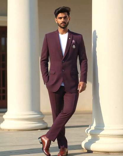 Wine Colour Solid Georgette Polyester Lycra Blazer