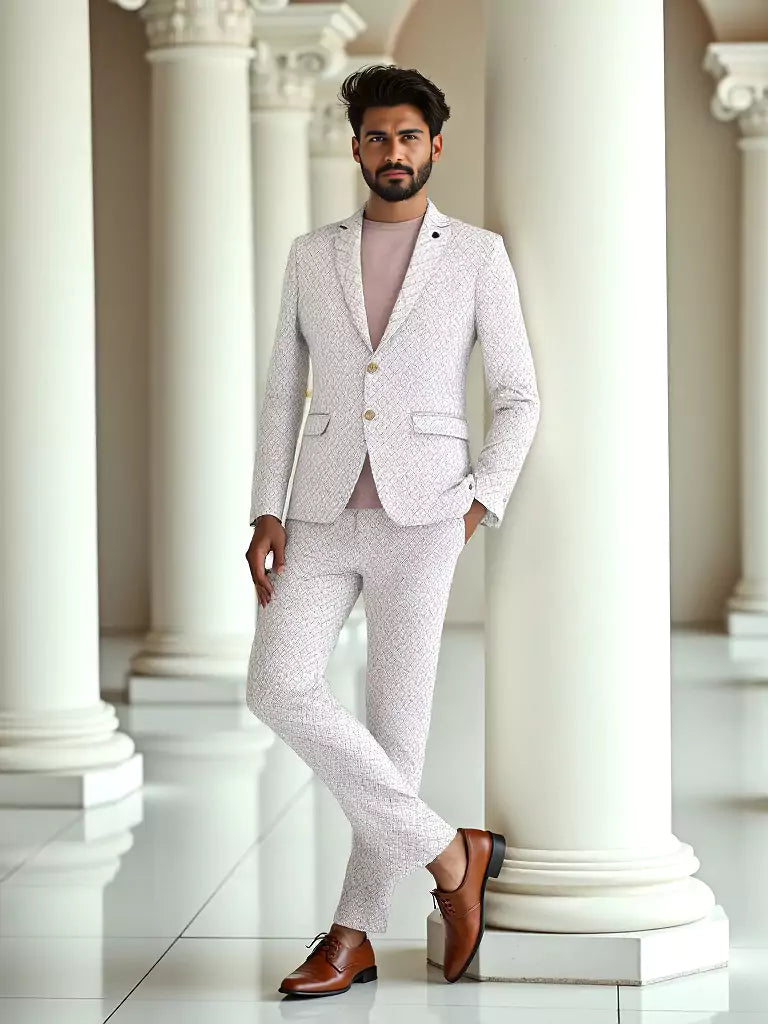 Brown Self Patterned Giza Cotton Blazer