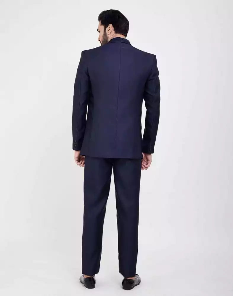 Navy Blue Self Textured 5 Pc Tuxido Designer Suit