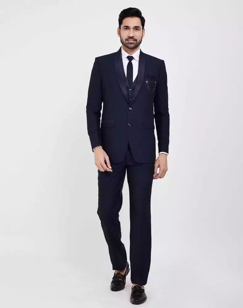 Royal Blue Solid Terry Rayon 5 Pc Tuxido Designer Suit