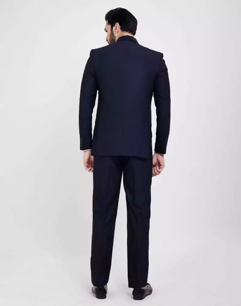Royal Blue Solid Terry Rayon 5 Pc Tuxido Designer Suit