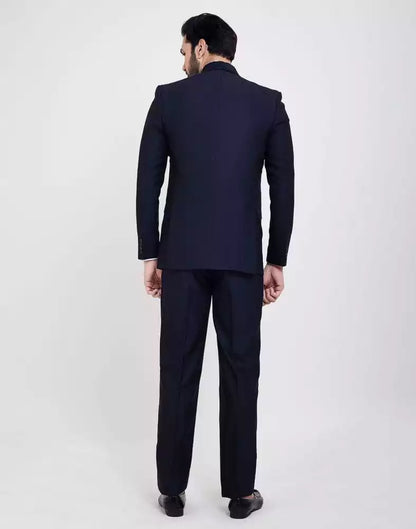 Royal Blue Solid Terry Rayon 5 Pc Tuxido Designer Suit