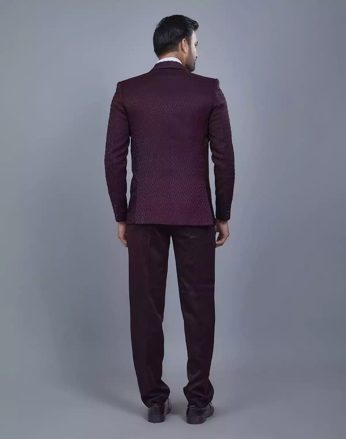 Attractive Wine 5 Pc Imported Fabric Designer Suit