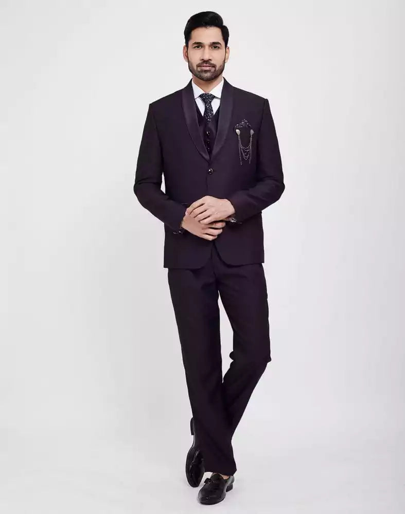 Dark Wine Stylish 5 Pc Tuxido Designer Suit