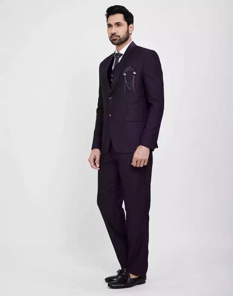 Dark Wine Stylish 5 Pc Tuxido Designer Suit