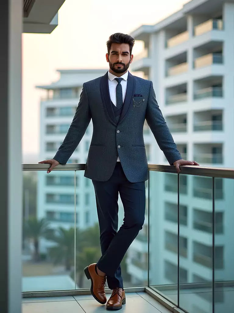 Light Blue Solid Polyester Terlene Designer Suit