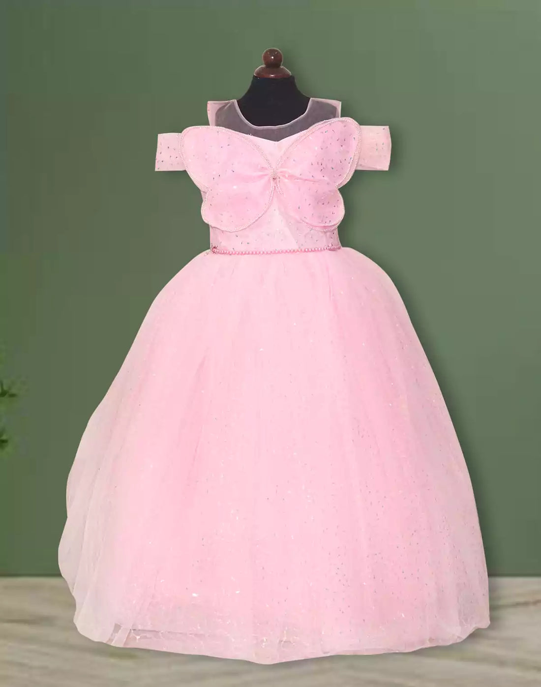 Beautiful Pink Colour Embellished with Pearls work Netted Frock