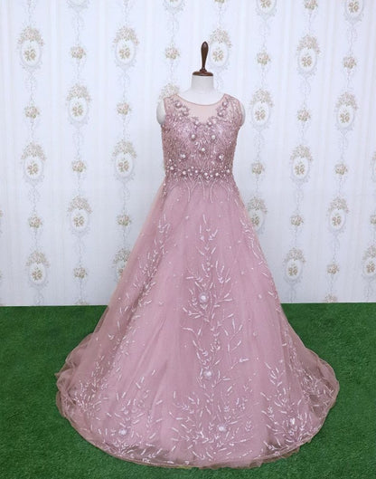 Light Pink designer netted Embellished Gown with mask