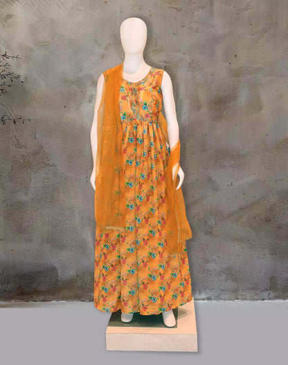 Mustard Crape Fabric Long Frock with Dupatta