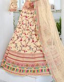 Elegant Cream Floral Raw Silk embroidered Half Saree