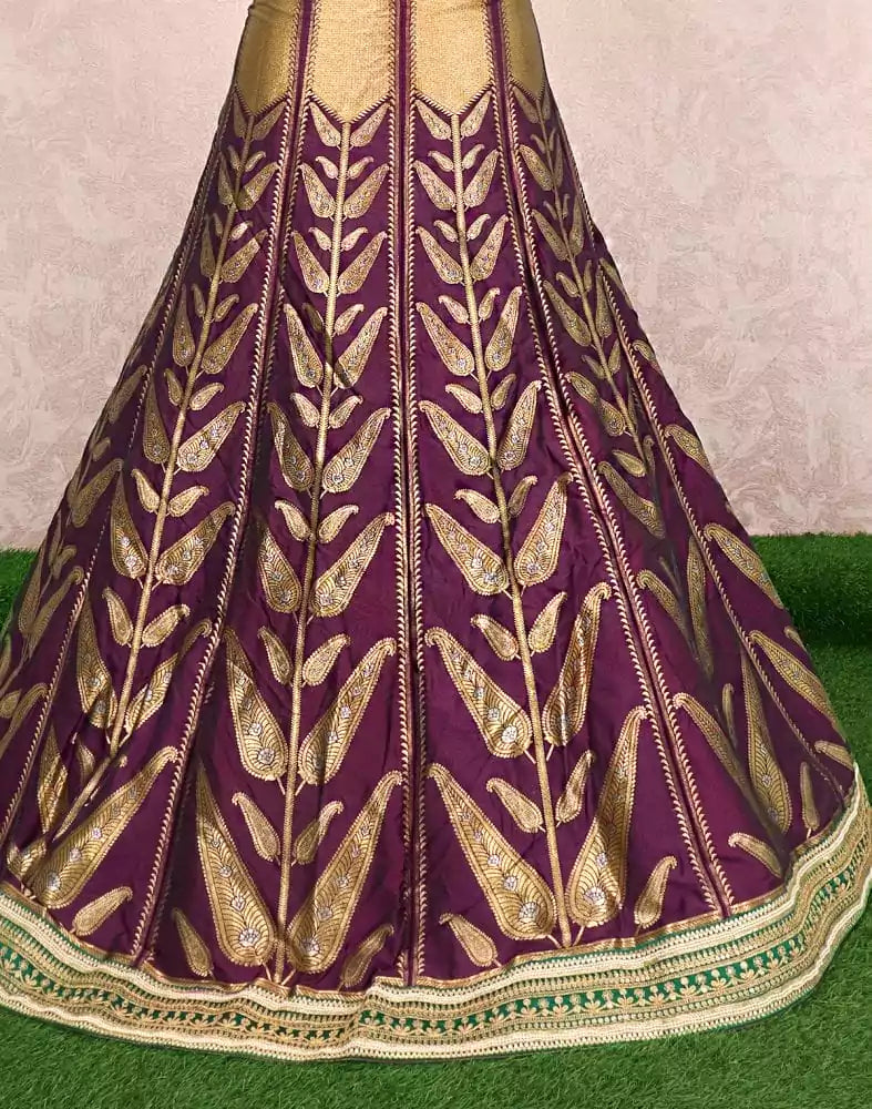 Violet Botanical Banaras Silk heavy zari Half Saree