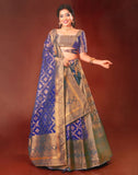 Traditional Navy Blue Floral Pattern Zari Banaras Fancy lehenga set