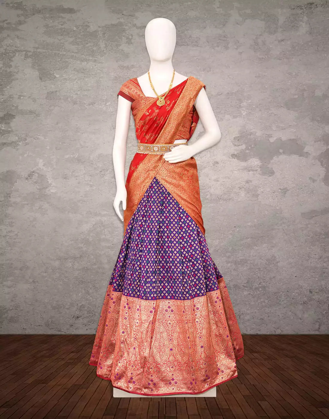 Designer bridal Violet Floral Banaras Fancy Half Saree