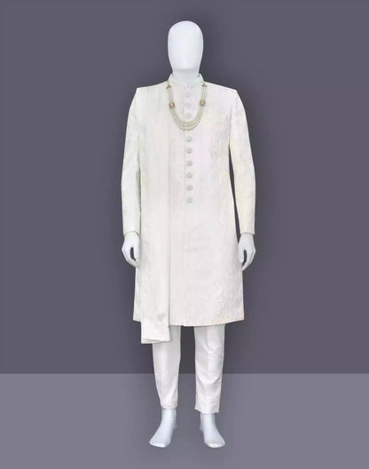 Cream Embroidery work Milky Silk Indo Western Open Jacket