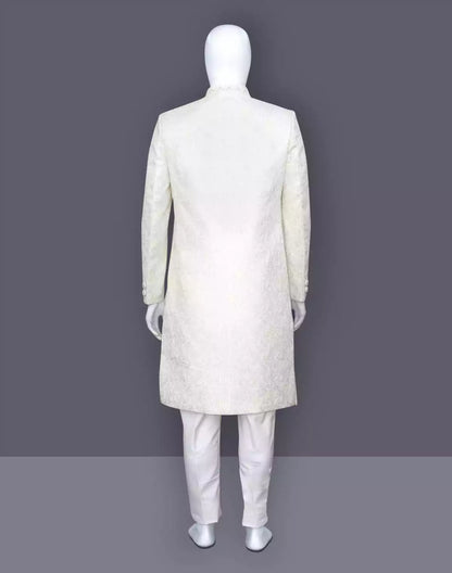 Cream Embroidery work Milky Silk Indo Western Open Jacket