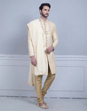 Fawn Art Silk Sherwani With Dupatta