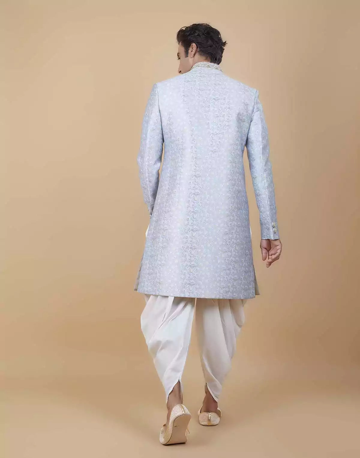 Bright Sky Blue Self Brocade Floral Design Indo Style