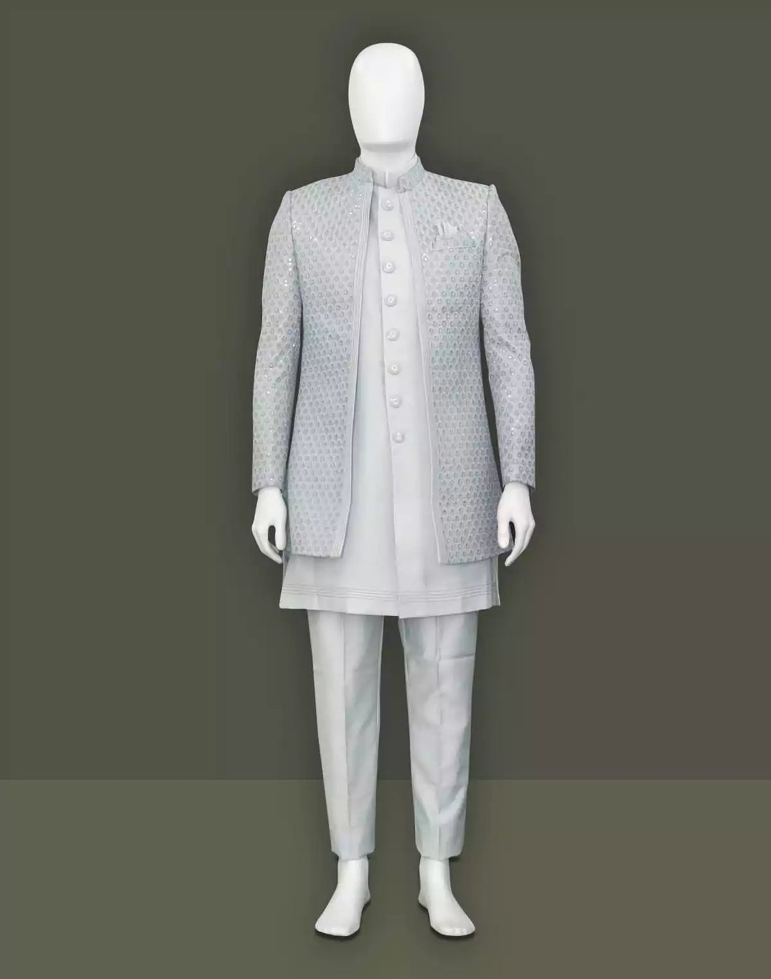 Grey Elegant Party Wear Milky Silk Indo Open Jacket