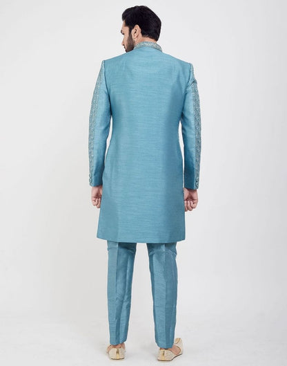 Jacquard Grey Coloured Floral Indo-Western Set