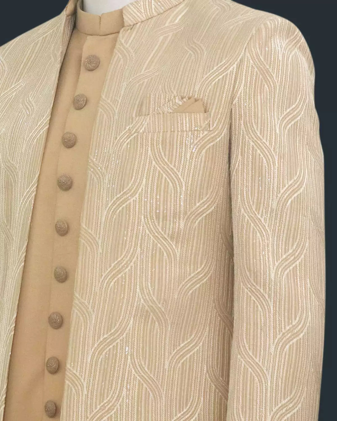 Fawn Colour Milky Silk Open Jacket Style Indo Western