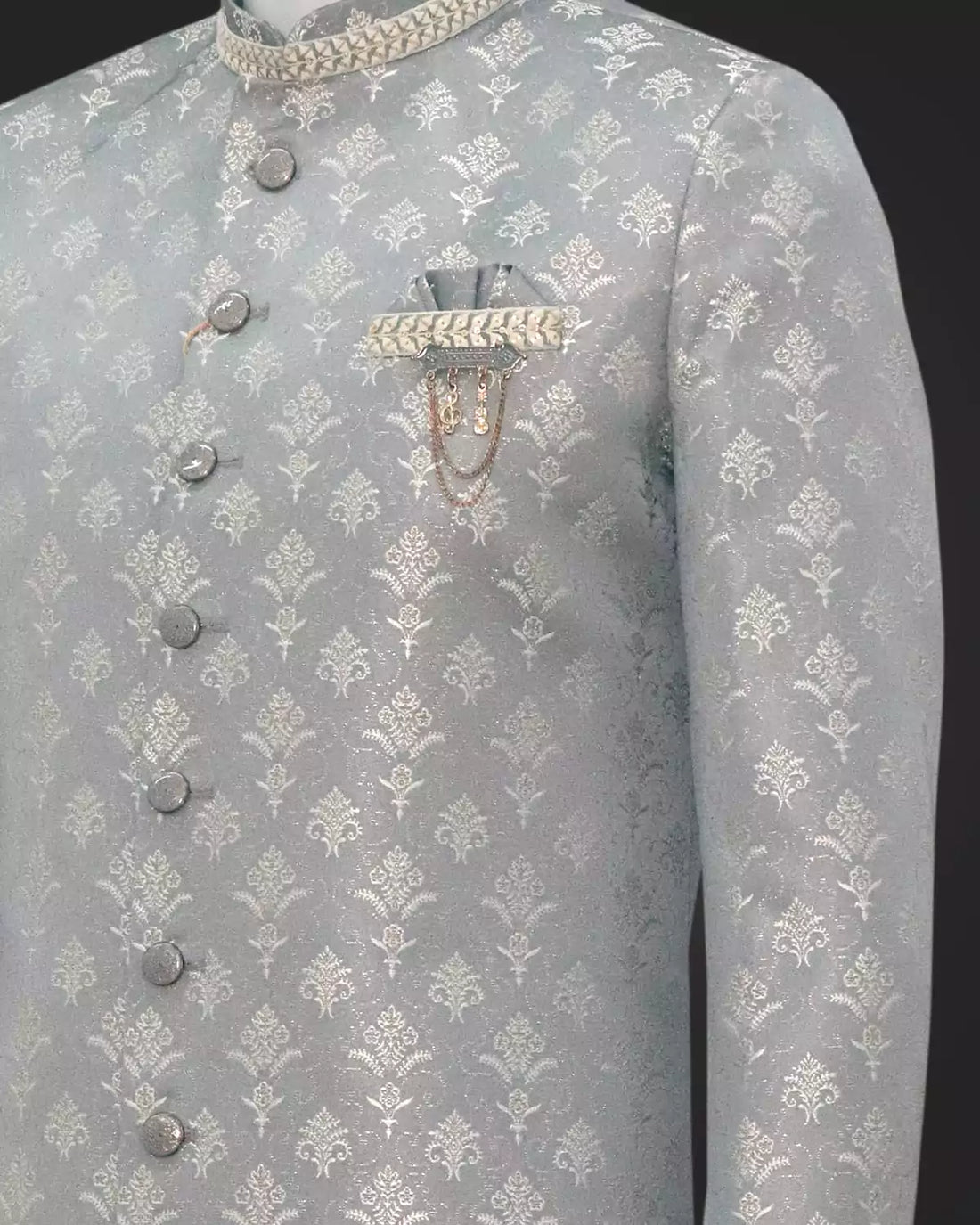Grey Floral Jacquard Fabric Indo Western Set
