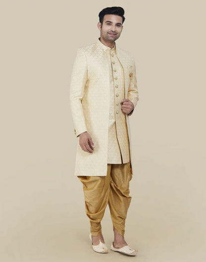 Cream Coloured Self Brocade Indo Open Jacket