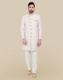 All Over Self Brocade Peach Coloured Indo Western Sherwani Set