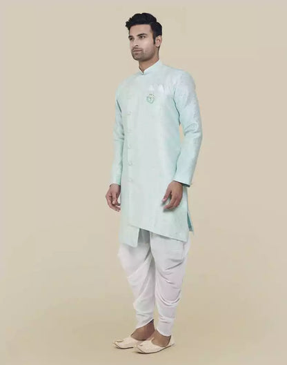 Sky Blue Fashionable Cross Pattern And Self Design Semi Indo Western Set