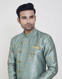 Firozi Coloured Jacquard Design Semi Indo Western Set