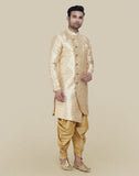 Gold Colour Jacquard Design Semi Indo Western Set