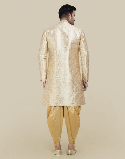 Gold Colour Jacquard Design Semi Indo Western Set