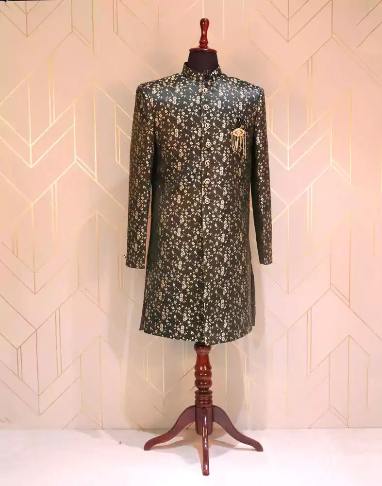 Brown Jacquard Indo-Western Set