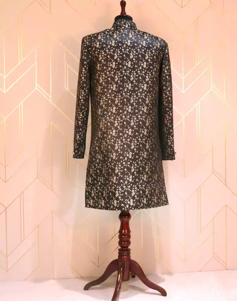Brown Jacquard Indo-Western Set